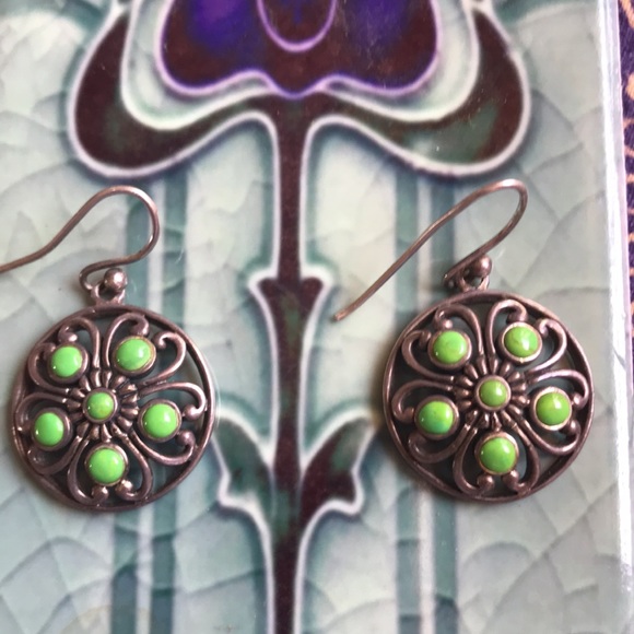 Boho art nouveau /deco floral earrings signed - Picture 2 of 5